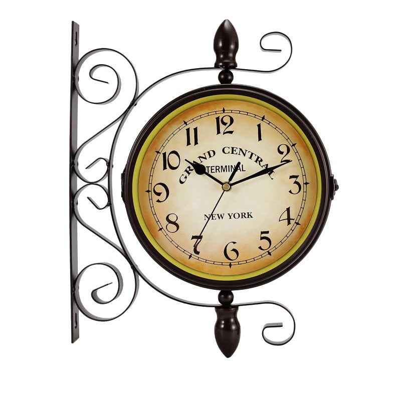 Dyna-Living Double-Sided Vintage Wall Clock - 8-inch Wrought Iron Hanging Clock with 360-degree Rotation for Home Use - Image 1
